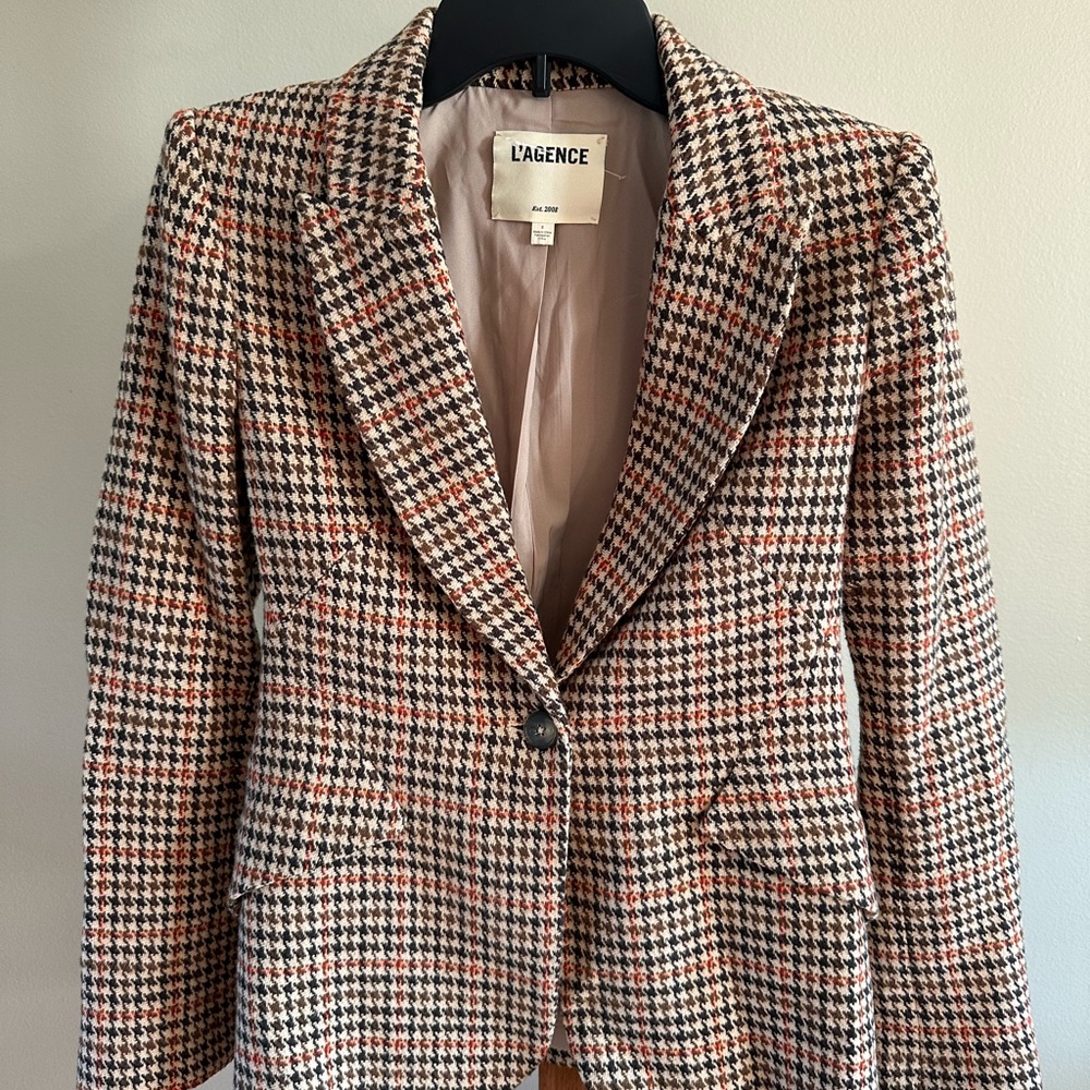 L'AGENCE Women's Houndstooth Blazer - Black, Brown, and Cream